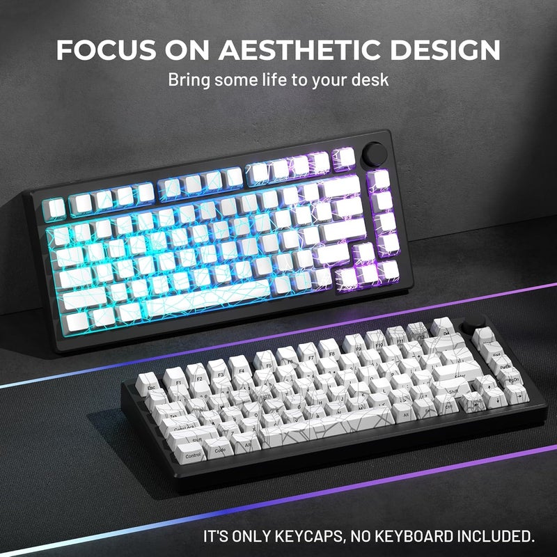 HITIME x XVX Shine Through Keycaps w/IMD Tech, Custom Spider Web Keycaps 60 75 100 Percent, White Key Cap Set Lines Backlit, OEM Profile Side Printed for Keyboards - Image 2